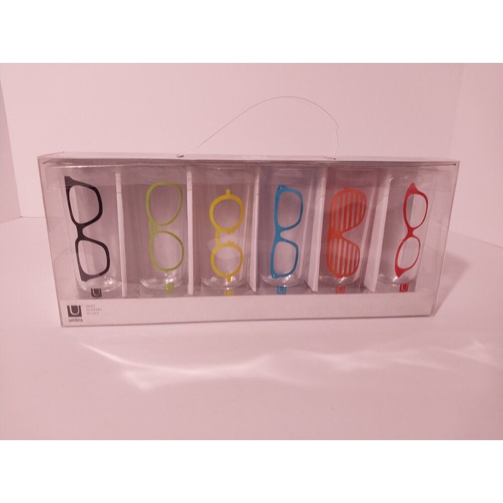 UMBRA Shot Glasses Set Of 6 Rainbow EYEGLASSES Theme MCM Retro Art 1980 NIB